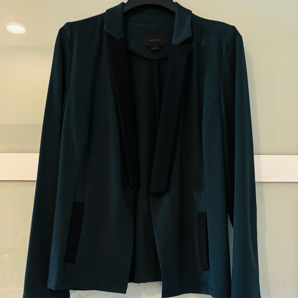 Classic Open-Front Women's Blazer Jacket in Dark Green and Black